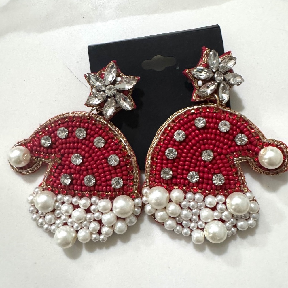 Beaded Santa Hat Holiday Earrings – Festive Statement Jewelry